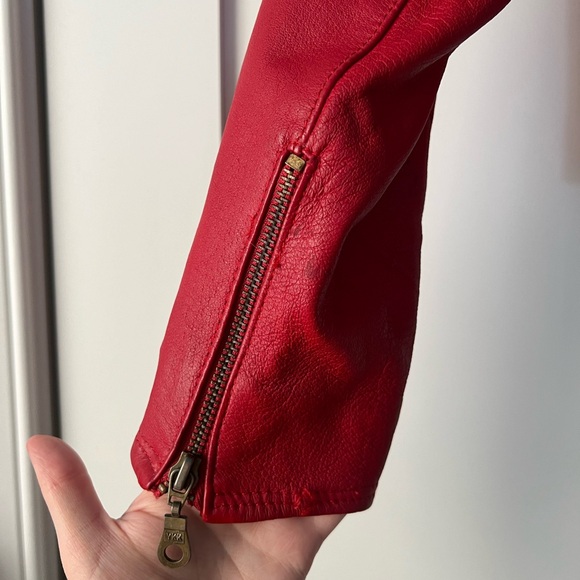 Vintage 80s Leather Jacket and Skirt Set in Cherry Red - Picture 7 of 12